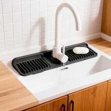 Silicone Faucet Splash Guard – Leak-Proof Drip Catcher Mat For Kitchen And Bathroom - Black - View 2