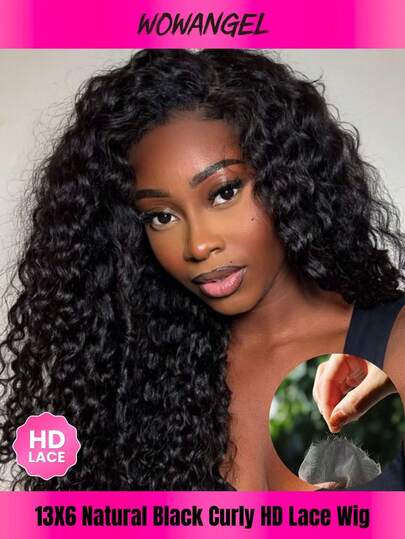 WOWANGEL 18-28 Inch Curly Lace Front Wigs Human Hair 13x6 HD Lace Front Wigs Pre Plucked Brazilian Curly Human Hair Wig 250 Density Glueless Frontal Wigs For Black Women Long Curly Lace Frontal Wig, Voluminous Water Wave Texture, Breathable & Beginner-Friendly Install