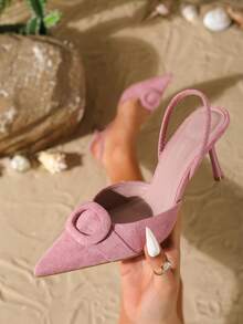 On feet& in love 女士时尚优雅尖头套脚高跟鞋，通勤、连衣裙、婚礼等场合皆宜 - 紫粉紅色 - 查看 2