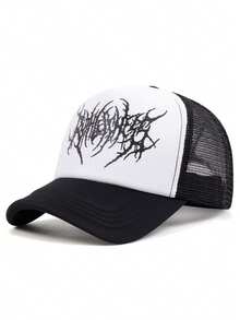 1 pieza Gorra de camionero con bordado de letra gótica y labios rojos de moda para hombre, gorra de béisbol ajustable unisex para hip hop, para exteriores, viajes, playa, fiestas en primavera y otoño - Impresión gótica - Ver 18