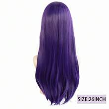 蓬松自然波浪侧刘海长假发，深紫色高温纤维女士假发，弹性轻盈，耐热，适合角色扮演和节日佩戴，引人注目。 - 紫色 - 查看 4