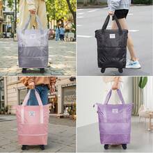 带可拆卸轮子的拉杆旅行包，可扩展女士行李包，可折叠拉杆登机箱，登机箱，男女通用礼品袋 - 彩色 - 查看 2