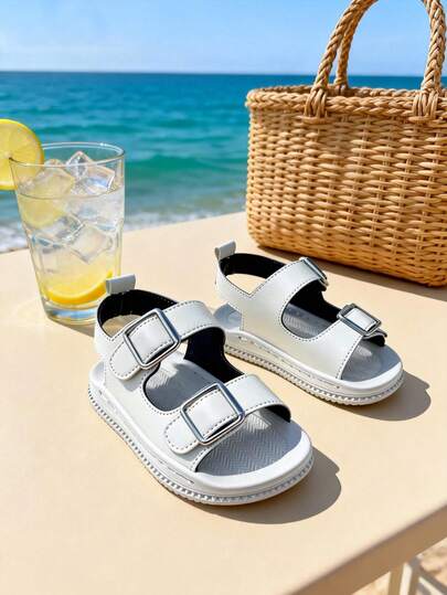 2026 New Girls' Metal Buckle Decor PU Leather Thick Sole Loafer Sandals, Suitable For Birthday, Beach Party, National Day Island Travel, Weekend Family Store Visit