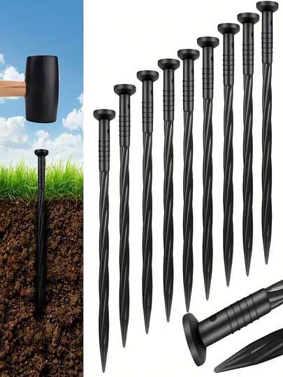 30/60pcs Black PE Landscape Edge Nails - Sturdy Spiral Anchor Nails, Multi-Purpose Gardening Tent And Sunshade Pegs, Outdoor Fence Landscape, Gardening Fence | Decorative Landscape | Durable Landscape Nails, Landscape Edging