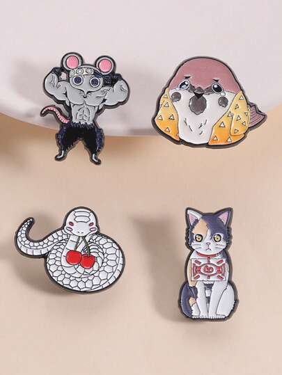 4 piezas Broche de esmalte con personaje de dibujos animados, material de aleación de zinc, diseños creativos, pines con tema de anime, unisex, adecuado para convenciones de anime, uso diario, regalos