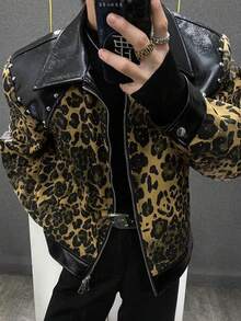 New Autumn And Winter Styles, Street Style, Patchwork, PU Leather, Starry Sky, American Style, Retro, High-End, Leopard Print, Handsome, Men's Jacket, Men's Coat, Couple Style - 豹紋色 - 查看 1