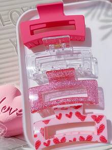 2/3/4件套玫瑰心形爪夹，玫瑰闪光发夹，3.4英寸闪亮发爪，Y2K心形印花发饰，适合女孩和女士，春夏必备单品，非常适合生日、婚礼、海滩、派对、母亲节、情人节、返校季等场合。 - 玫瑰紅 - 查看 13