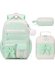 1 Set Cute Bow Backpack Set, Including Lunch Bag + Pencil Case, Large Capacity Multi-Pocket Lightweight Backpack, Luggage Strap, Suitable For Various Occasions - School Backpack, Travel Backpack, Back To School Gift - Multicolor - View 8