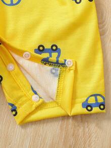 Pelele de manga corta con estampado de coche amarillo para bebé niño, primavera/verano - Amarillo - Ver 8