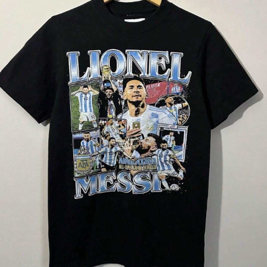 Lionels Messis Argentina All Time Goal Scorer T Shirt Size Small Oversized Black - màu đen - Xem 1