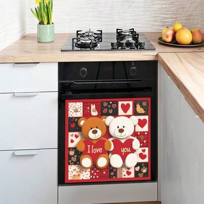 1pc Valentine's Day Teddy Bear Couple Sticker, Removable PVC Material, Romantic Decor For Cafes And Restaurants, Cute Bear Sticker For Dishwasher Front And Dining Area, Fun Kitchen Gift Set, Thoughtful And Easy To Peel Teddy Bear Couple Sticker, Perfect Valentine's Day Surprise