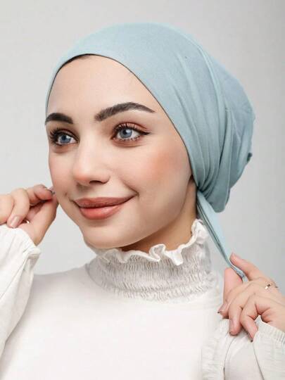 1pc Plain Simple Fashion Soft Tie Headband Turban Hijab Cap, Headwrap, Suitable For Daily Life And Outdoor Sports