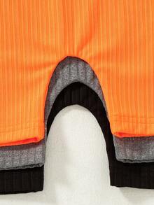 3pcs/Set Young Girls Slim Fit Casual Solid Color Ribbed Camisole Jumpsuit - Orange - View 6