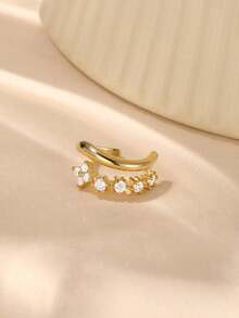 1pc S925 Sterling Silver Lucky Four-Leaf Clover Octagon Zirconia Inlaid Ear Cuff Earring, Suitable For Girls' Daily Wear And Party Occasions, Also An Excellent Gift For Girlfriend, Mother And Sister - Single Ear Clip - View 5
