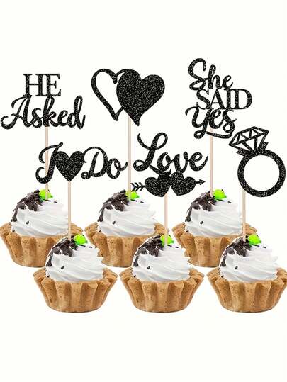 1/6/12个“你愿意嫁给我吗”闪亮戒指纸杯蛋糕装饰，婚礼订婚派对蛋糕装饰