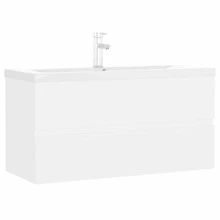 vidaXL Mobile sottolavabo con lavabo integrato, bianco, in materiale ligneo - Bianco - Visualizzare 2