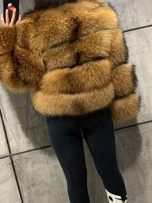 Women's High-Quality Plush Faux Fur Winter Coat & Warm Jacket With An Elegant Soft Shawl Collar, Luxuriously Warm And Fluffy Insulated Fake Fur Designed For Both Ultimate Comfort And Style - Ideal For Travel, Vacation & New Year Gift For Wife - 駝色 - 查看 2