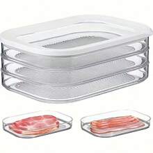 1 pièce Boîte de conservation alimentaire transparente et empilable avec couvercle étanche, convient pour le réfrigérateur/congélateur pour ranger le bacon, le jambon, le fromage, la viande, la volaille, les fruits de mer, gain de place - Multicolore - Voir 9