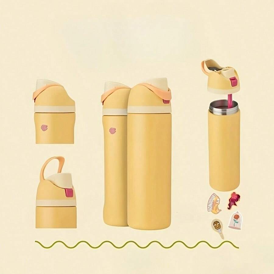 24oz /32oz Stainless Steel Insulated Water Bottle With Straw, Portable Coffee Mug Suitable For Hot & Cold Drinks, Fitness And Cycling Water Bottle, Leak-Proof Lid Travel Cup For Camping, Hiking, Driving, Outdoor Activities - D-黃色 - 查看 1