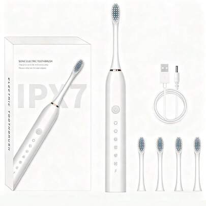 Kit 2 Escovas de Dente Elétricas Sônicas Recarregáveis IPX7 à Prova d'Água 7 Modos Ultrassônica / 8 Cabeças