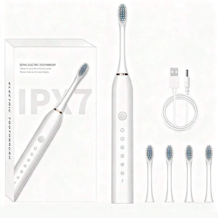 Kit Of 2 Rechargeable  Electric Toothbrushes IPX7 Waterproof 7 Modes Ultrasonic / 8 Heads - 1 把白色四頭刷 - 查看 1