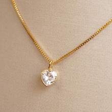 Colar Coração Cristal banhado a ouro 18k - Dourado - Visão 4