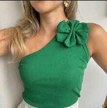 Stylish Women's Blouse With Flower Detail: Elegance And Comfort - màu xanh lá - Xem 1