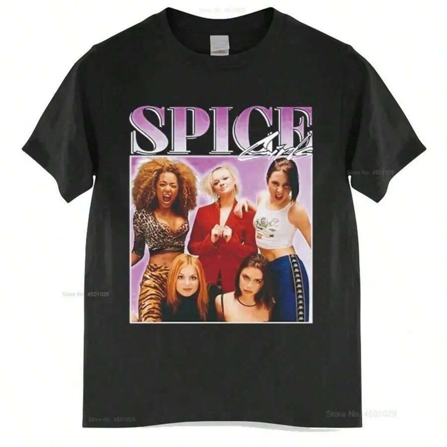Spice Girls 90s Vintage Unisex Black Tshirt Women T Shirt Cotton Tshirt Women Summer Fashion T-Shirt Euro Size - 黑色 - 查看 1