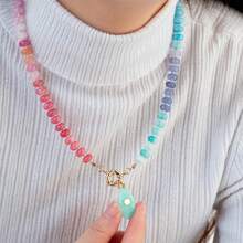 Collar con colgante de cuentas de cristal natural con efecto de agrietado, de colores brillantes, colgante intercambiable, adecuado como regalo del Día de San Valentín - Dorado - Ver 2