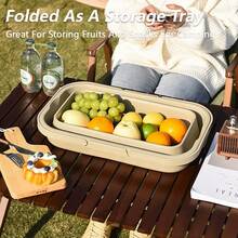 Outdoor Picnic Basket With Lid And Table Board, Multifunctional Portable Basket For Camping And Outdoor Cooking, Plastic Storage Crate, Foldable - Grey - View 3