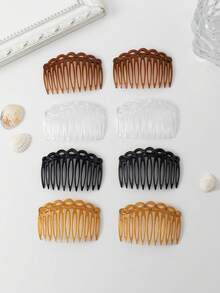 Bộ 4 chiếc/gói, lược cài tóc nữ thanh lịch màu trơn 8.5cm, chất liệu PS (Polystyrene), thích hợp sử dụng hàng ngày, làm phụ kiện tóc, lược cài đầu. - Nhiều màu - Xem 9