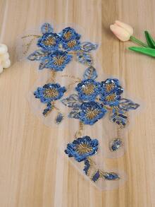 1件刺绣亮片蕾丝贴花缝纫花朵布料领贴片，适用于婚纱礼服新娘DIY工艺品 - ZH102B - 查看 5