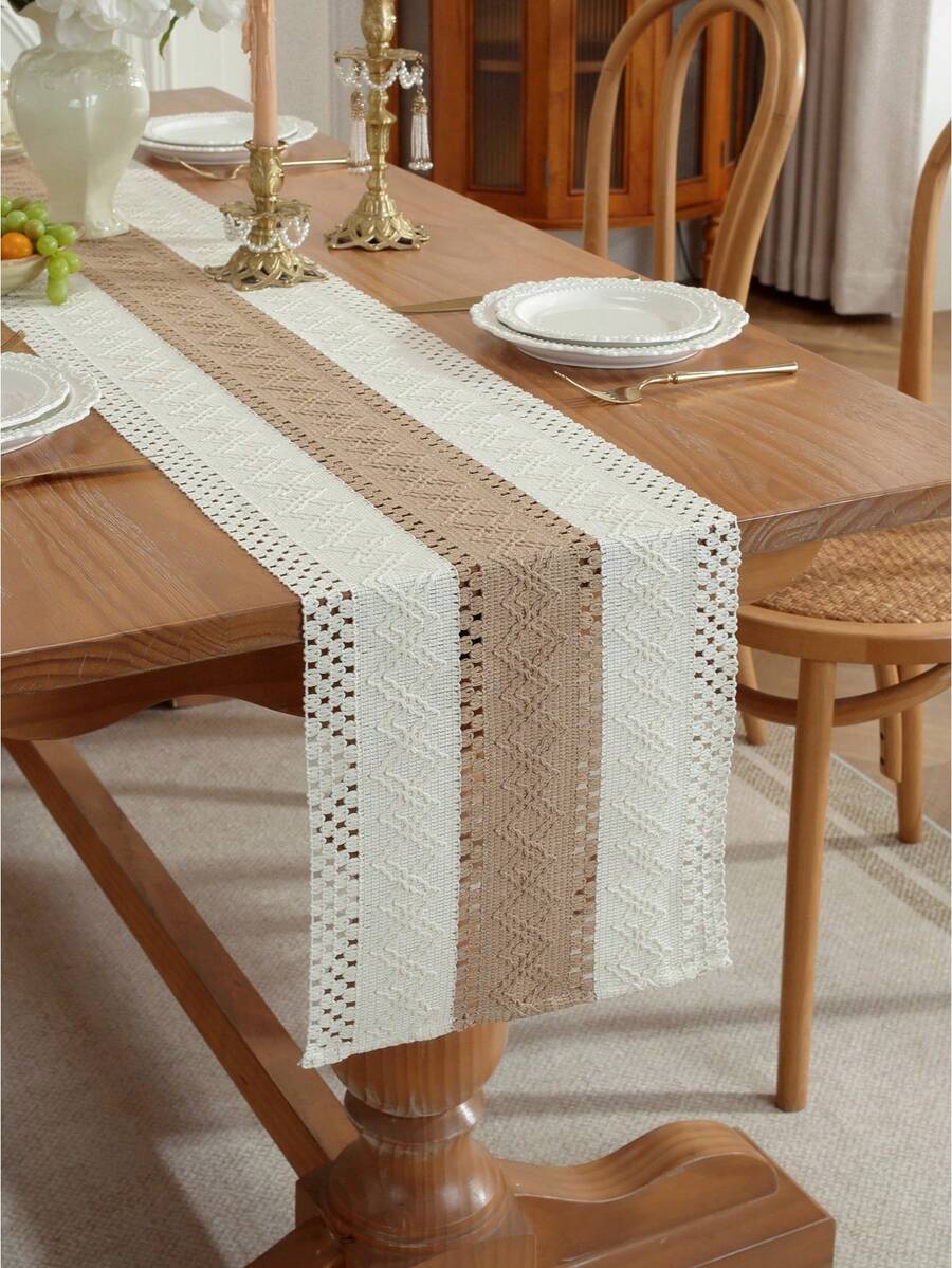 1pc Bohemian Style Tablecloth, Home Dining Table Decor Table Runner, Farmhouse Vintage Tablecloth Decor, Suitable For Living Room, Holidays, Bridal Shower Gifts - Khaki - View 1
