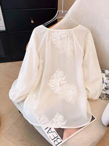 ii Chic New Chinese Style Embroidered Long Sleeve Casual Loose Blouse For Women White Spring - White - View 5