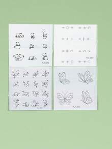 4 قطع وشم مؤقت وهمي Y2K بطبعة بسيطة هندسية شبه دائمة للبانداوالرجال والنساء، مقاوم للماء والعرق ويدوم من أسبوع إلى أسبوعين، ذو مظهر واقعي من عصير نباتي، غير لامع ولا انعكاسي، ملصقات وشم للذراع والصدر والساق والبطن والخصر والإصبع والرقبة والعمود الفقري، فن جسدي عصري - الأسود - مشاهدة 5