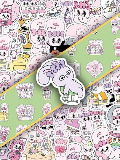 50 piezas de pegatinas de dibujos animados de animales lindos, con patrón de conejo rosa suave, pegatinas decorativas para teléfonos inteligentes, sobres y álbumes de recortes