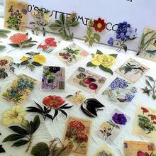 50枚透明ヴィンテージ風 フラワー＆植物 スクラップブックステッカー, 防水 レトロ ボタニカル, ワイルドフラワー, ポストカード用フラワーデカール, 日記帳, アートクラフト, カードデコレーションに ( レトロ植物) - レトロ植物 - チェックする 1