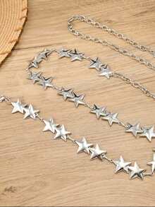 1 Stück Metall Fünfzackiger Stern Mode Taillenkette, personalisiertes Accessoire für Frauen, geeignet zum Dekorieren verschiedener Hosen, Doppelstern Design, vielseitige glänzende sexy Zinklegierung Taillenkette, geeignet für Frühling, Sommer, Herbst und Winter - Strahlende Modestars - Übersicht 6