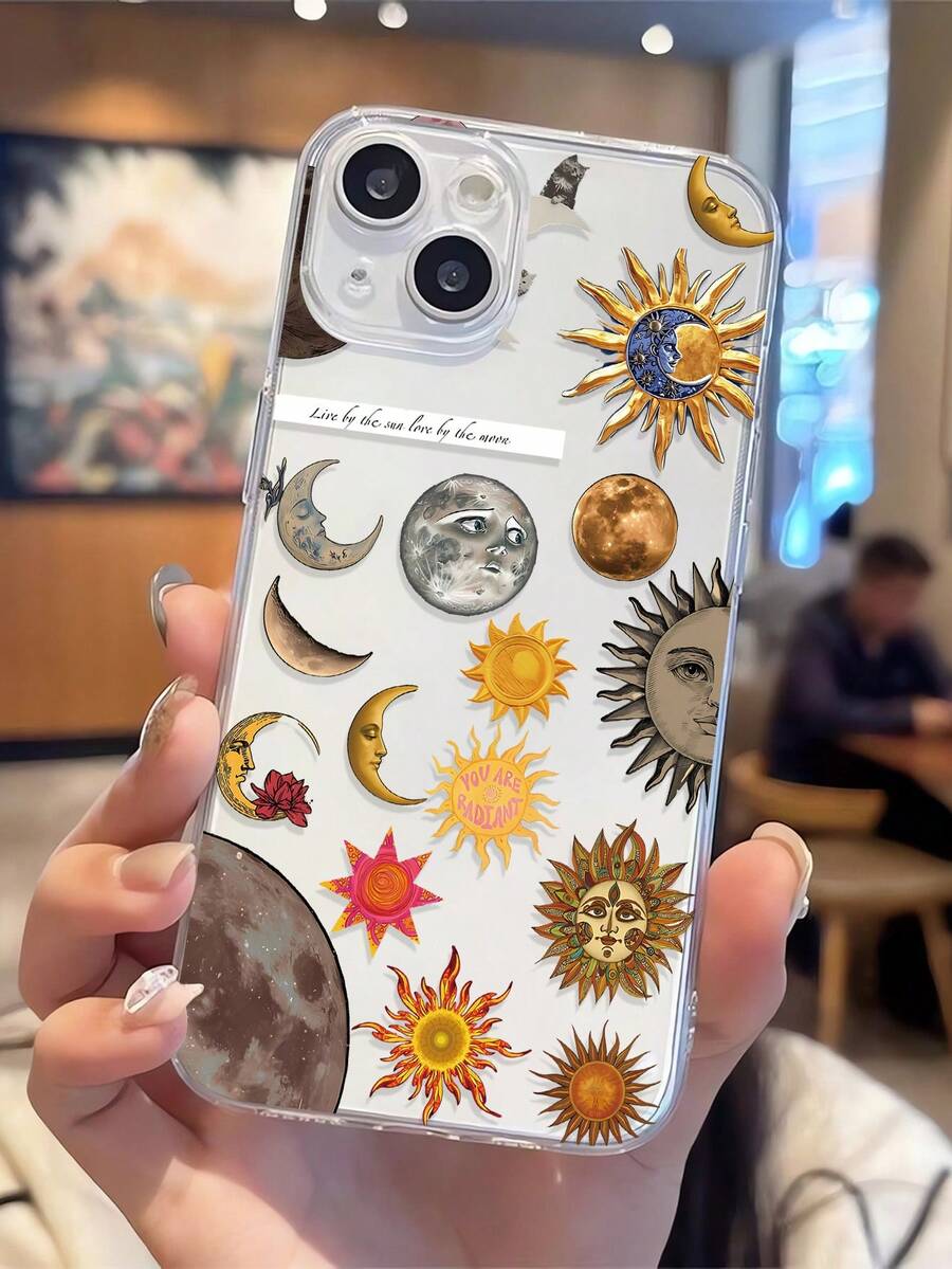 1pc Moon, Sun, Planet Graphic Transparent TPU Full Body Shockproof Anti-Fingerprint Phone Case, Compatible With Galaxy/ 17/17 Pro/17 Pro Max, 16/16 Pro/16 Plus, 15/15 Pro Max/15 Pro, 11/12/13/14 Pro Max, 11 Pro/11 Pro Max, 12 Pro/12 Pro Max, 13 Pro/13 Pro Max, 14 Pro/14 Pro Max, Stylish Creative Design - Multicolor - View 1