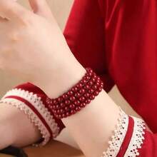 1 件红色天然朱砂石手链，好运祝福手链，财富手链，适合男女，节日礼物，送给家人和朋友的礼物，适合情侣生日，红色中国风新年手镯 - 紅色 - 查看 16