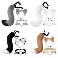 Halloween Animal Ear & Tail Set, Anime Cat Ear Headband, Handmade Cat Ear Headband, Fox Tail Accessory, Cosplay Animal Ear & Tail Set With Bell Collar - Multicolor - View 2
