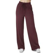 Women's Wide-Leg Sweatpants, High Waist, Faux Drawstring, Wide Waistband, Flare Leg, Comfortable Summer Style - Màu Đỏ Sâu - Xem 1