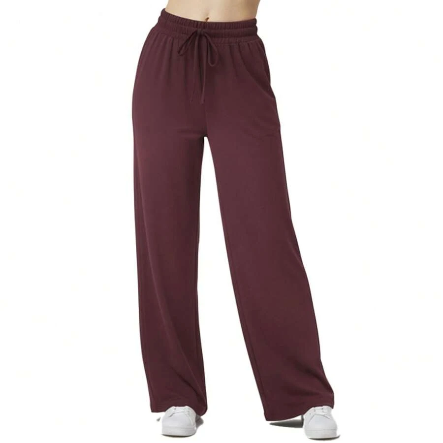 Women's Wide-Leg Sweatpants, High Waist, Faux Drawstring, Wide Waistband, Flare Leg, Comfortable Summer Style - Màu Đỏ Sâu - Xem 1