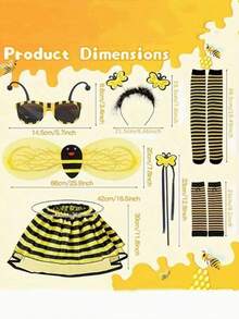 Carnival Bee Themed Party Costume Props Set, Includes Bee Socks, Arm Sleeves, Skirt, Headband, Glasses, Wand, Wings, Made Of Polyester Fiber - Yellow - View 2