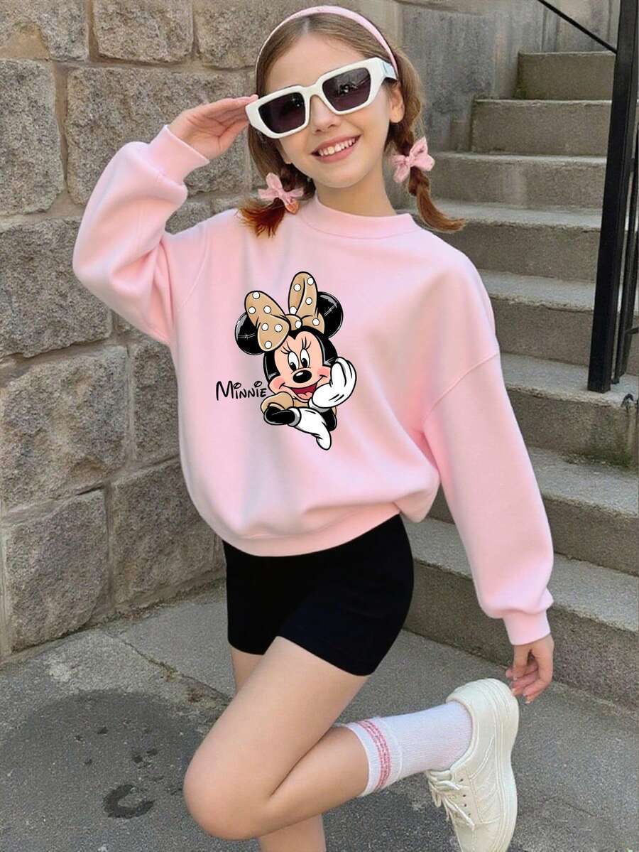 Disney Official License Adorable Minnie Mouse Graphic Girls' Casual Sweatshirt Soft And Skin-Friendly Perfect For School Playdates And Daily Wear - Hồng - Xem 1