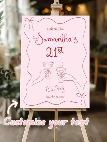 Customizable 21st/30th Birthday Welcome Sign With Name - Pink And Red Bow Decor, Wedding Party Welcome Sign, 21 Or 30 Wall Hanging Decor, Birthday And Wedding Event Ready-To-Hang Gift