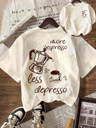 More Espresso Graphic T-Shirt, Casual Crew Neck Short Sleeve Tee For Coffee Lovers, Summer Outfit For Women, Vacation Outfits, Casual Blouses, Beach Outfits