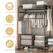 Heavy Duty Double Clothes Rail Rack Garment Hanging Stand Wardrobe Shelf - Black - View 4