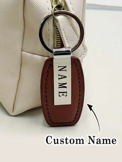 1pc Fashionable Metal & PU Leather Customized Logo/Name Keychain, Car/Motorcycle Key Ring Pendant Gift