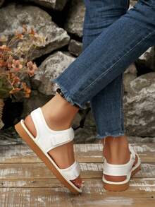 Dép xăng đan nữ kiểu Hàn Quốc mùa hè mới 2026, quai dán, giày đi biển đa năng. - trắng - Xem 5